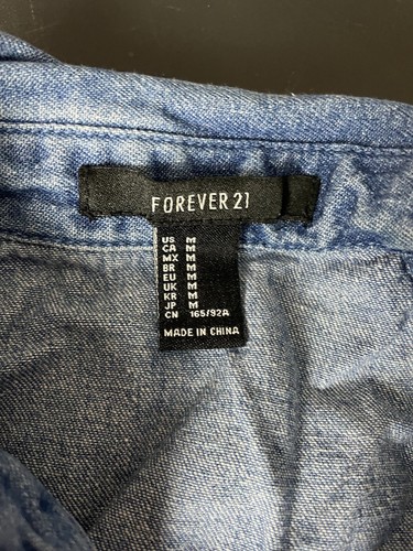 Forever 21 cold shoulder Denim Jean Long sleeved top size Medium Roses - Picture 3 of 8