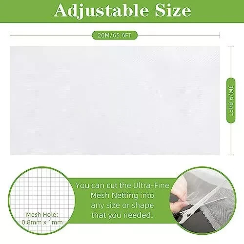 10 x 65FT Garden Mesh Netting Ultra Fine Mesh Protection Netting Plant Covers... - Picture 3 of 7