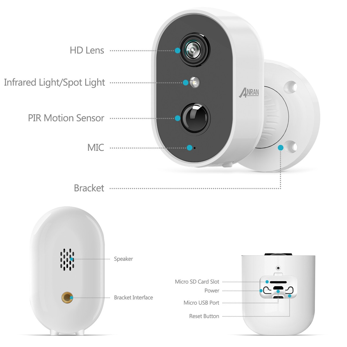 ANRAN Wireless Solar Security Camera WiFi 1080P Battery Pet Baby Monitor Audio
