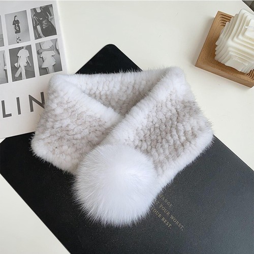 Damen Echt Nerz Pelz Schal Strick Warm Schals Kragen Halstuch Stola Halswärmer - Bild 5 von 21