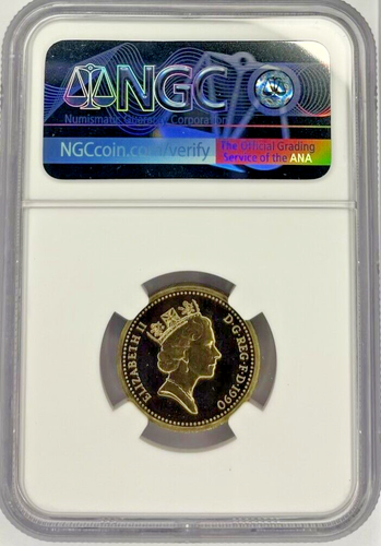 1990 Great Britain One Pound Welsh Leek Proof NGC - Picture 2 of 2