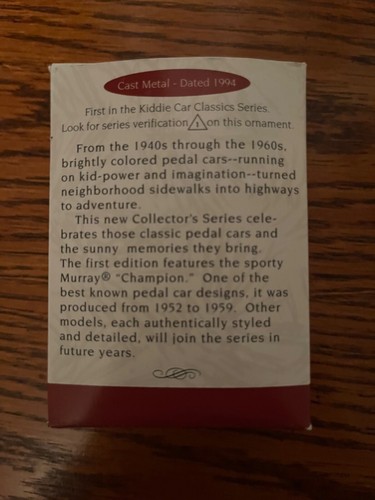 1994 Hallmark Keepsake Ornament Kiddie Car Classics No 1 Murray Champion - Picture 2 of 2