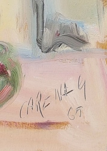 Giovanni Carena ( Pinerolo TO 1915-1990). Vaso di fiori 1965, olio su tavola  - Photo 3/11