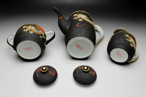 15 PCS New Dragonware Matte Black Geisha Porcelain Demitasse Coffee Set Japan - Picture 10 of 12