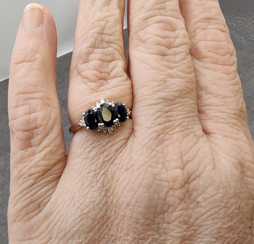 Anillo Estate QVC 14K Oro Blanco 1.35tcw Triple Ovalado Zafiro y Diamantes Talla 8.75 - Imagen 14 de 15