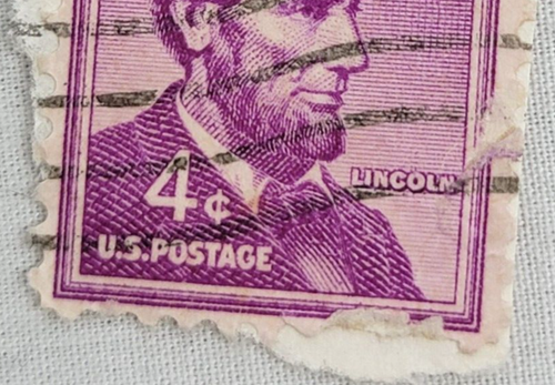 U.S. Postage ~ Abraham Lincoln ~ Cancelled/Post ~ Purple 4¢ Stamp -c.1956 ~ X59 - Bild 3 von 6
