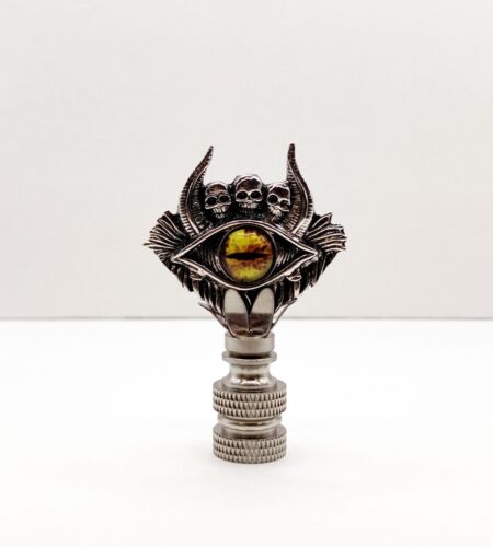 Holiday/Halloween Lamp Finial-SKULLS&SEEING EYE-Antique Silver w/SN Base - Picture 2 of 11