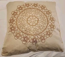 Throw Pillow Martha Stewart Floral Gold Embroidered 18x18 Cottage Victorian 