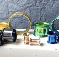 PAIR PVD Plated Double Flare Tunnels Plugs Earlets Gauges Body Jewelry