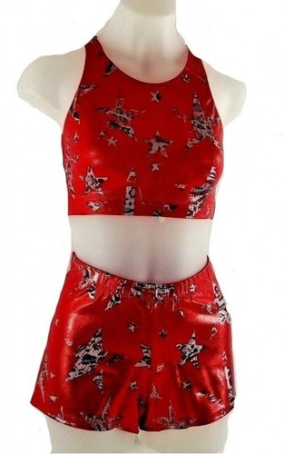 Dance Off Adult Small New Costume Crop Top & Shorts Cheer Gymnastic Practice - Picture 2 of 12