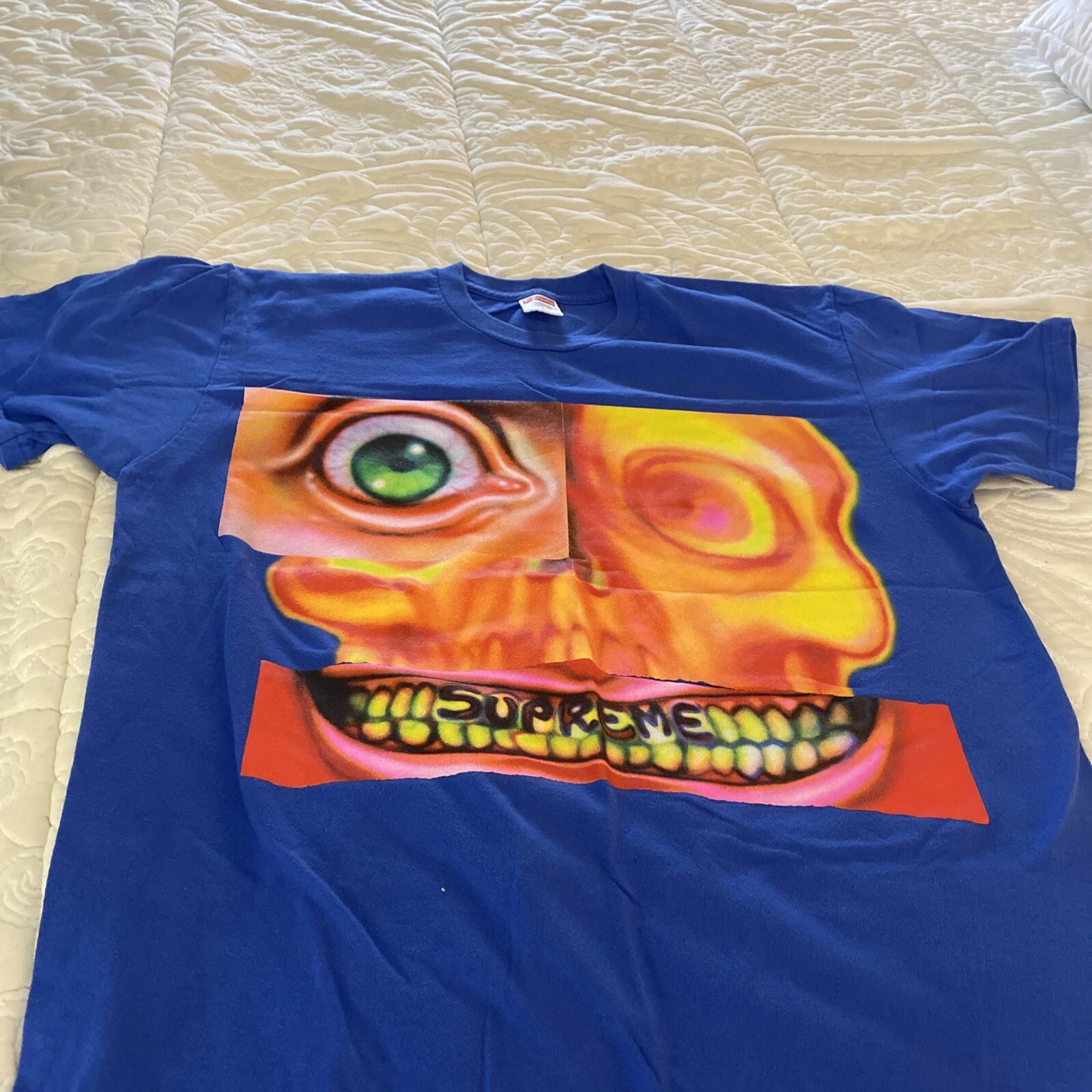 T shirt homme Supreme T Shirt VISAGE (FW21) Royal Blue Crew Col S/S Taille Grand