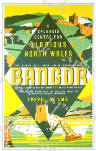 Vintage LMS Bangor North Wales Railway Poster A4//A3//A2//A1 Print
