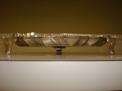Vintage Ornate Silver-plated 13" round footed Serving Trays, 2 available - Picture 11 of 19