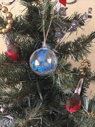 PERSONALISED FILLABLE SPARKLE CHRISTMAS BAUBLE TREE DECORATION GIFT Blue - Picture 2 of 3
