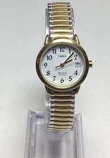 Timex Indiglo Watch Gold Silver Tone White Date WR 30M New Battery