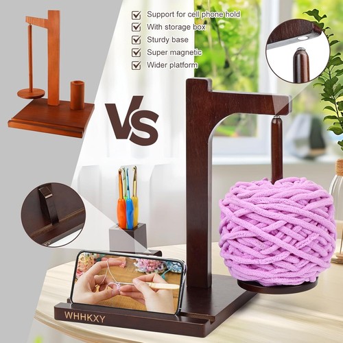 Yarn Holder for Knitting and Crocheting, Wooden Yarn Spool Rack with Phone - Picture 2 of 7