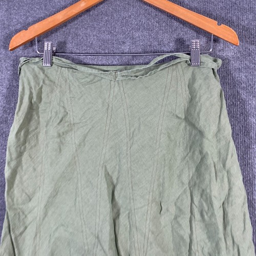 Yarra Trail Skirt Womens 12 Green A Line 100% Linen Midi Coastal Office Career - Picture 12 of 12