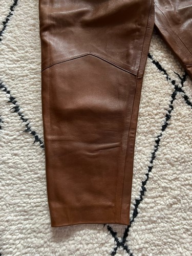 Pantaloni in pelle marroni vintage anni 80 brown leather trousers S - Foto 2 di 8