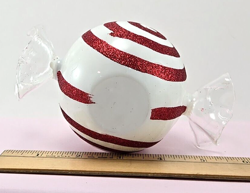 VTG Pier 1 Christmas Blown Glass Tea Light Candleholder peppermint design - Picture 5 of 6