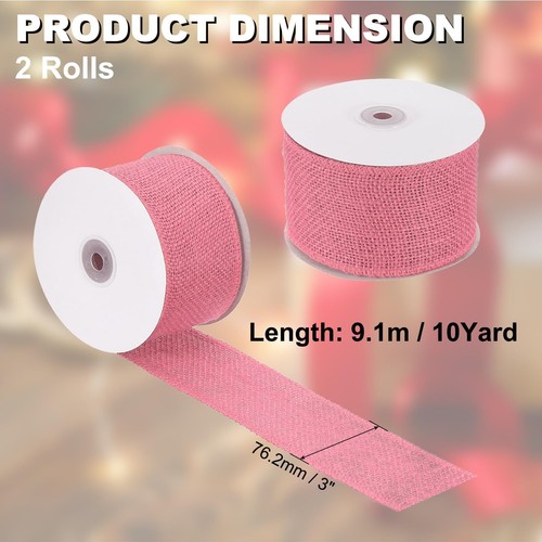 2pcs Pink Burlap Ribbon 3 Inch Wide 10 Yards Natural Jute Gift Wrapping - Picture 2 of 5