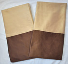 2 Restoration Hardware Thai Silk Curtain Panels Gold Brown Banded 50x83 Lined