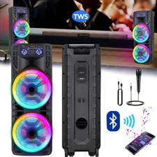 Bluetooth Party Speaker Dual 12" Subwoofer Heavy Bass Sound System W/ Mic TWS FM
