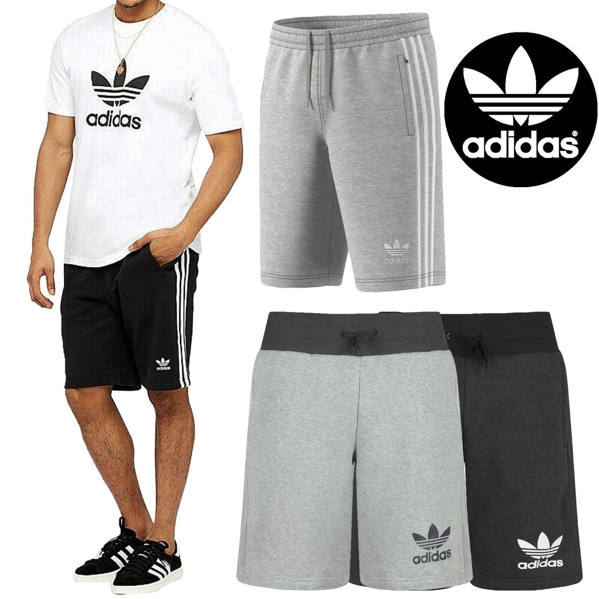 ADIDAS ORIGINALS 3 STRIPES Mens Fleece Shorts Trefoil Summer Casual Bermuda