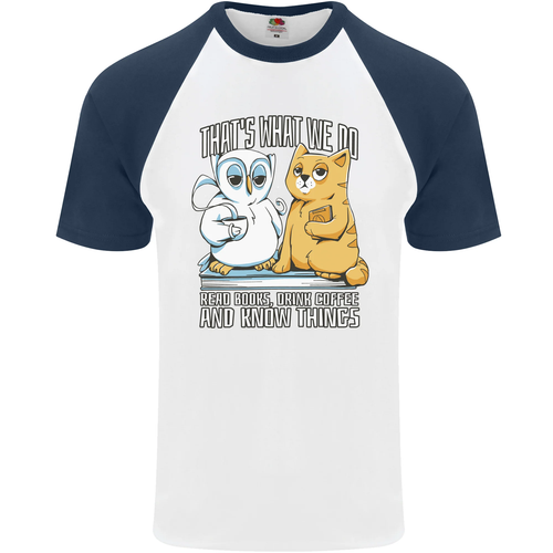 An Eule & Katze Buch Lesen Bibliophile HERREN S/S Baseball - Picture 45 of 49