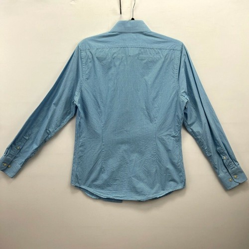 Express Men's Long Sleeve Button Up Small Blue Checker 100% Cotton Dress Shirt - Picture 3 of 8