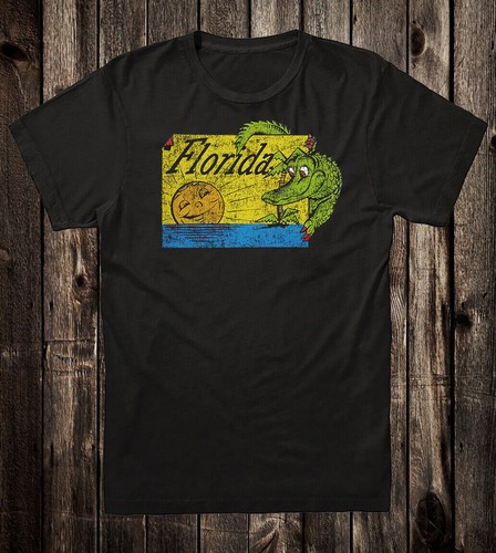 Retro Travel Tee T Shirt Vtg Tourist Sunshine State Florida Alligator Gator - Picture 9 of 9