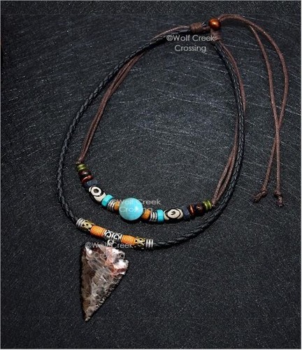 TRIBAL Leather STONE ARROWHEAD Adjustable 32" Necklace Turquoise HOT! FREE SHIP' - Picture 14 of 17