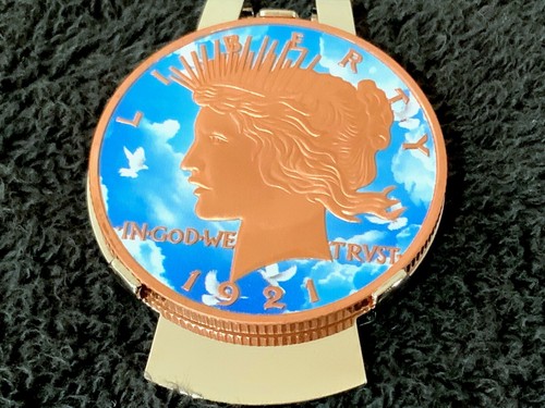Blacks Money Clips: Sky Blue Joan Of Ark Peace Dollar Money Clip - Picture 3 of 4