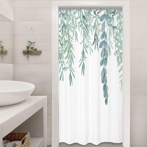 Walkin Small Stall Shower Curtain 36Wx70H Inch Half Narrow RV Green Leaves Bathr - Picture 9 of 12