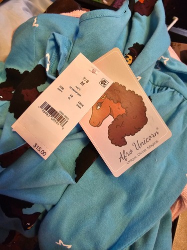 Mad Engine  NEW♈Girl's Printed knit Dress size M (7-8)~turq./tan Afro Unicorn - Picture 2 of 3