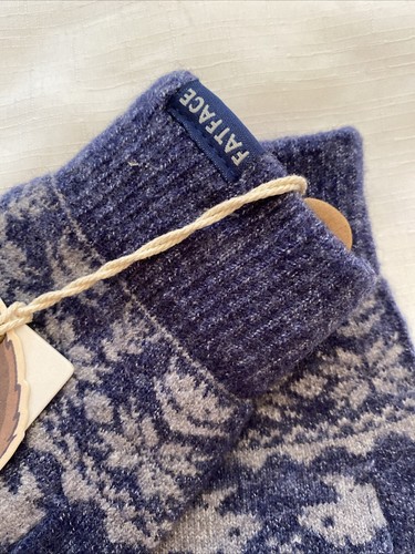 Fat Face Kids Bear Fairisle Beanie & Matching Gloves Size M - New - Blue Marl - Picture 10 of 14