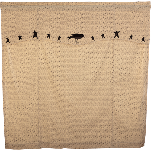 Primitive Kettle Grove Applique Crow & Star Shower Curtain Dark Creme & Black - Picture 3 of 3