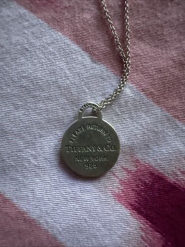 Seltene Pls RT Tiffany & Co blaue Herz Kreis Halskette mit blauem Wildlederbeutel - Bild 8 von 9