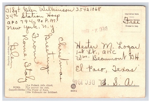 Postkarte: 1946 Roma, Cappella Sistina, Die Macht der Schlüssel, Italien - Veröffentlicht - Bild 2 von 2