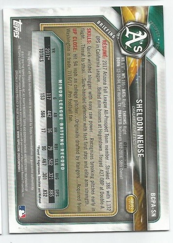 2018 Bowman Chrome Prospects Autograph Blue Mojo Refractor Sheldon Neuse #d /150 - Picture 2 of 2