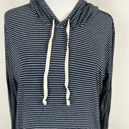 Brandy Melville Women's Lightweight Hoodie Navy Blue & White Striped - One Size - Picture 2 of 17
