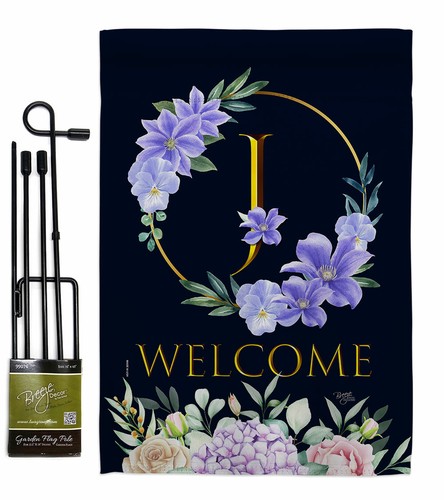 Welcome J Initial Garden Flag Floral Spring Decorative Gift Yard House Banner - Picture 7 of 17