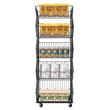 5 Tier Wire Grid Retail Display Shelf Merchandise Display Rack Stand W/ Wheels