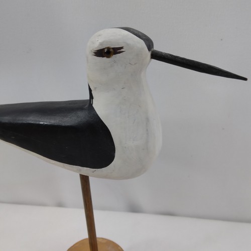 Hand Carved Sandpiper Shorebird With Stand Black White Wood Coastal - Picture 6 of 10