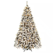 7.5 Ft. Pre-Lit LED Premium Snow Flocked Snow Hinged Artificial Christmas Tree w