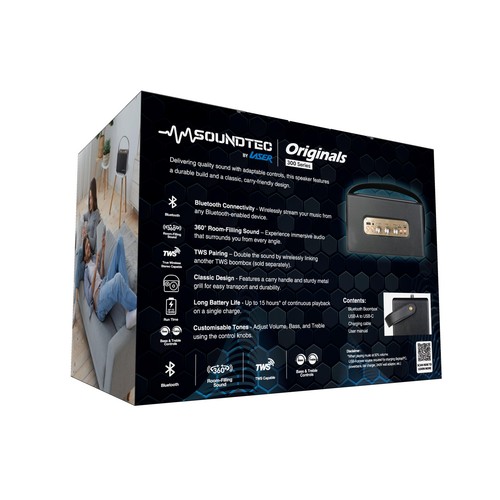 SoundTec Retro Bluetooth Boombox Speaker with 15hr Battery & TWS - Black - Picture 11 of 11