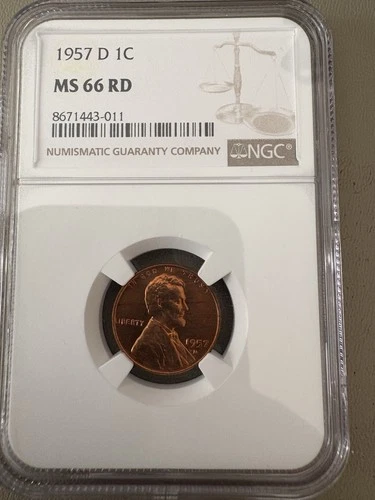 1957 D Lincoln Cent / Penny 1c NGC MS 66 RD Mint State Red Uncirculated Coin