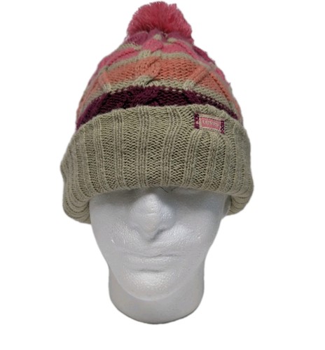 Cappello Levi's Beanie a righe giovanile 7-16 maglia con cavi rosa e beige pom pom a costine - Foto 6 di 12