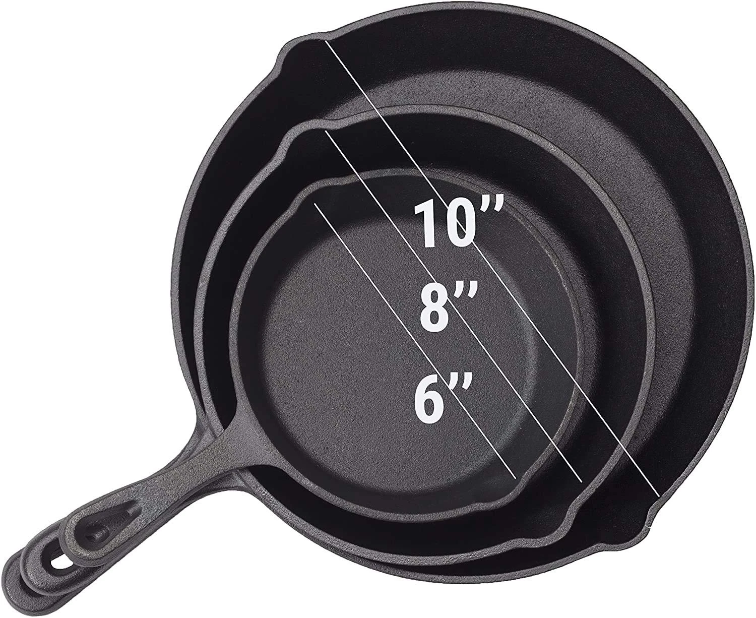 Universal 3 Piece Pre Seasoned Cast Iron Skillet Set 6.25 7.8 and 10 Inch Pan
