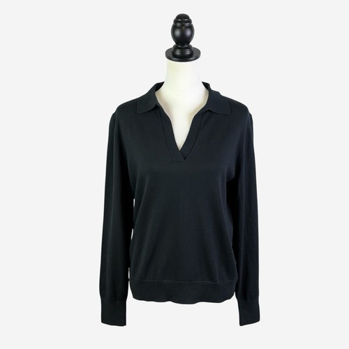 J Crew Polo Sweater Womens Size M 100% Cotton Lightweight Black Classic BY045 - Picture 2 of 12
