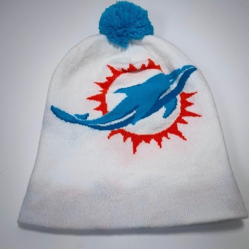 Miami Dolphins Strick Beanie Bommel Football Helm Mütze weiß aqua orange Winter - Bild 9 von 10